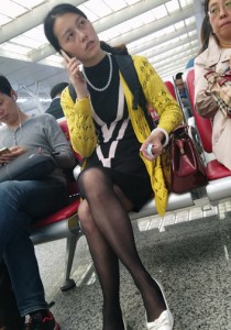 黑色条纹连衣裙黑丝白鞋[619M]