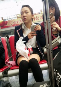 深蓝色上衣拼接丝袜[715M]