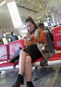 橘色毛衣肉丝黑裸靴[642M]